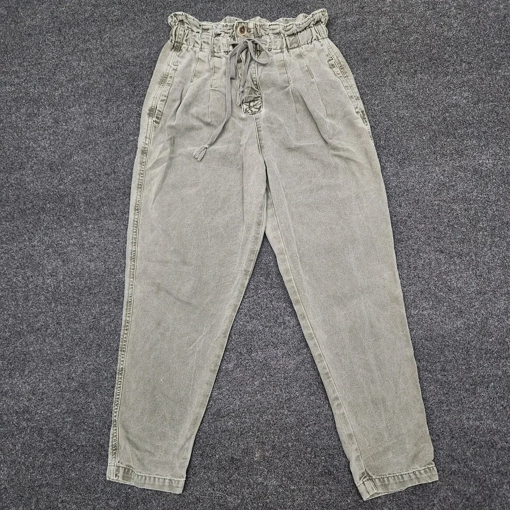 Free People Margate Pleated Drawstring Sugar Kelp Paper Bag Pants XS